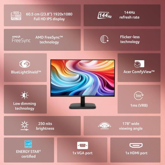 ACER EK240Y P6 24-Inch 144Hz IPS Full HD Backlit LED Monitor