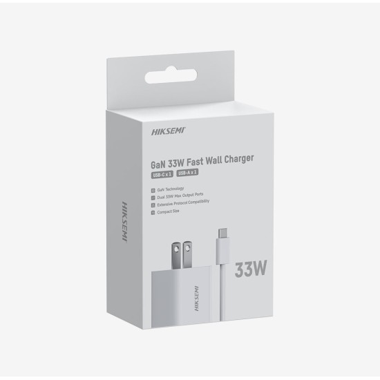 Hiksemi GaN Fast USB A+C 33W Charger (Type-C to Type-C Cable Included) Hiksemi GaN Fast USB A+C 33W Charger (Type-C to Type-C Cable Included)