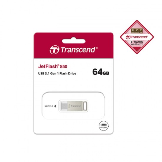 Transcend 64GB JetFlash 850 USB 3.0 Gen 1 Pen Drive Silver