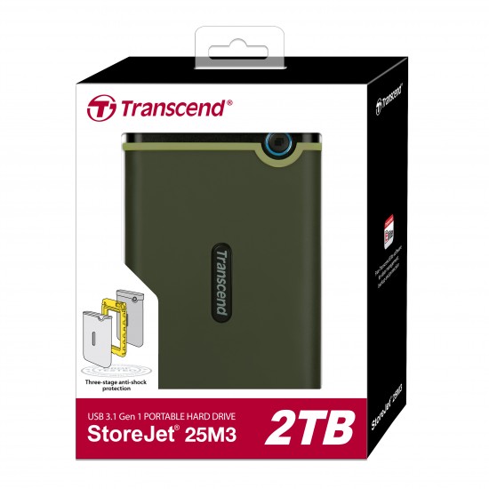  Transcend 2TB Storejet 25M3 Portable Hard Disk Drive (HDD) Military Green Slim