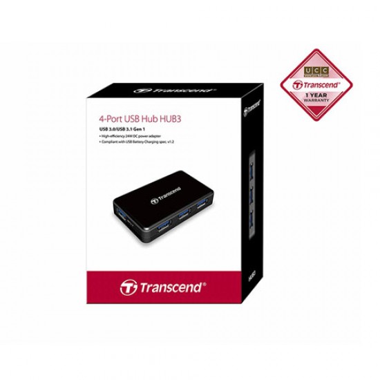 Transcend TS-HUB3K 4-Port USB 3.1 Gen 1 Gen 1 Hub Card Reader Black