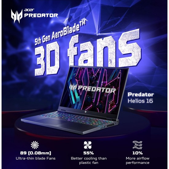 Acer Predator Helios 16 PH16-71-74MN NH.QJRSI.001 Intel 13th gen core i7-13700HX 32GB DDR5 Ram 1TB Gen4 NVME RTX 4070 8GB GDDR6 16 Inch WUXGA IPS 240HZ Gaming Laptop