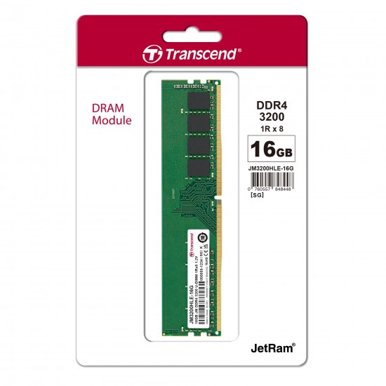 Transcend 16GB JM DDR4 3200Mhz U-DIMM 1Rx8 2Gx8 CL22 1.2V Desktop Ram