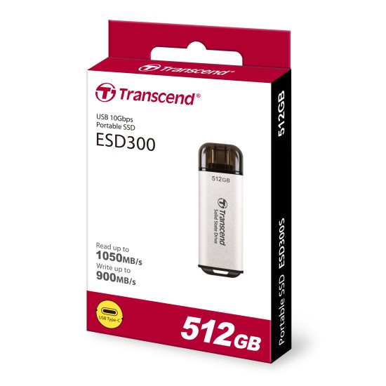 Transcend 512GB ESD300S Type C Portable SSD Silver Transcend 512GB ESD300S Type C Portable SSD Silver